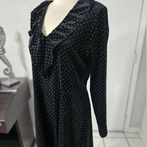 Michael Kors Black Velvet Gold Polka Dot V-Neck Dress | Long Sleeve | Winter